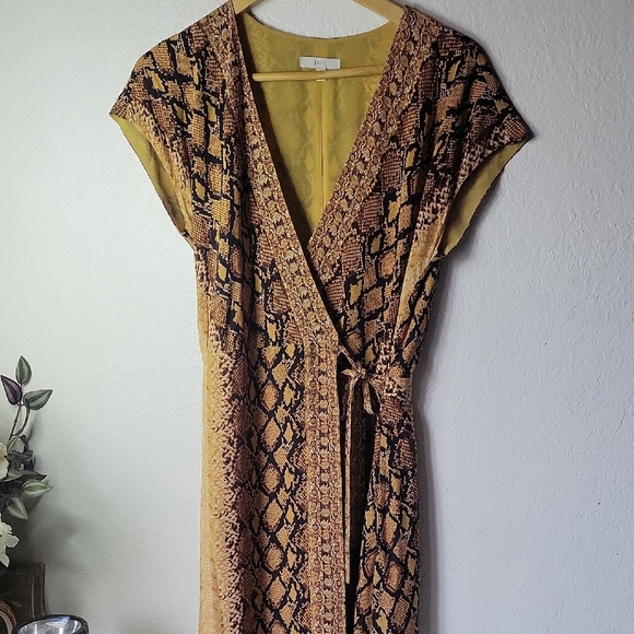 Joie Yellow Black Wrap Midi Dress V-Neck Cap Sleeve Size S - Picture 3 of 10